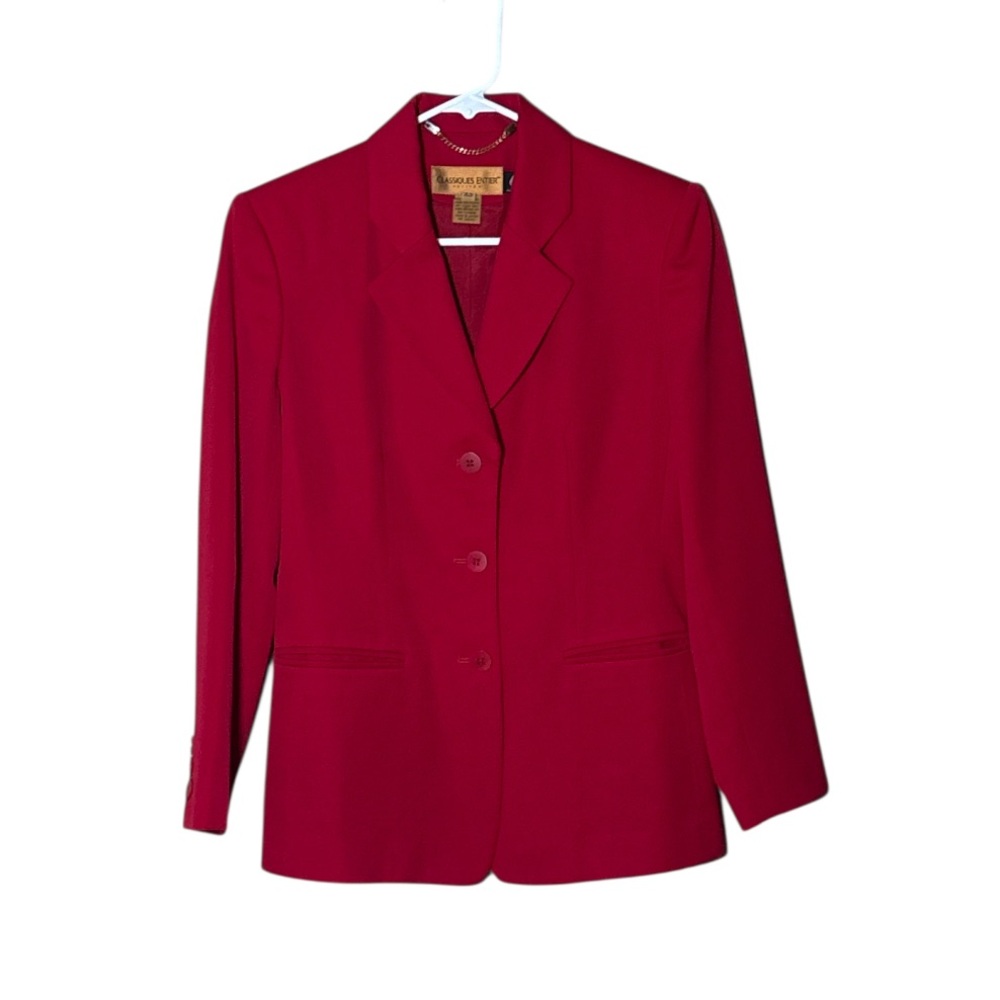 Classiques Entier Petite Vibrant Red Blazer,Size XS, 100% Pure Wool,Made in Japa